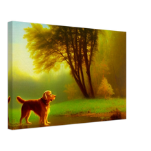 Load image into Gallery viewer, Golden Retriever Landscape Art Alfred Bierstadt Style Painting. Cute Dog Exclusive Style#7.  Available in several sizes and types.
